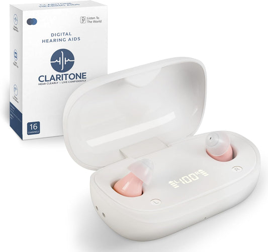 Rechargeable Hearing Aids for Seniors – Digital Display, 3 Listening Modes, Invisible & Comfortable Fit, 105-Hour Battery Life